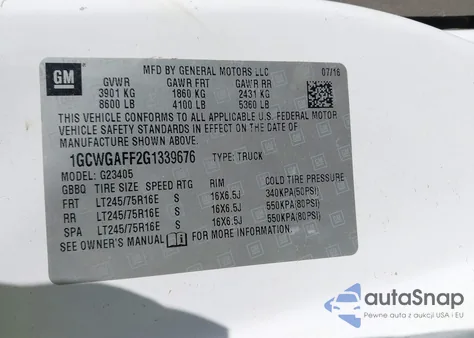 2016 Chevrolet Express 2500 Work Van from USA, damaged, VIN 1GCWGAFF2G1339676